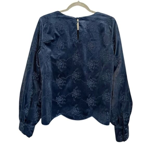 Soft Surroundings Corinthia Top Velvet Embroidered Navy Blue Blouse Size M - Picture 3 of 6
